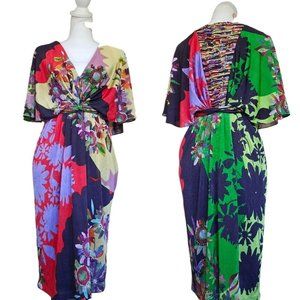 Ranna Gill Anthropologie Sabatina Floral Ruched Draped Dress Small 4 6 Stretchy